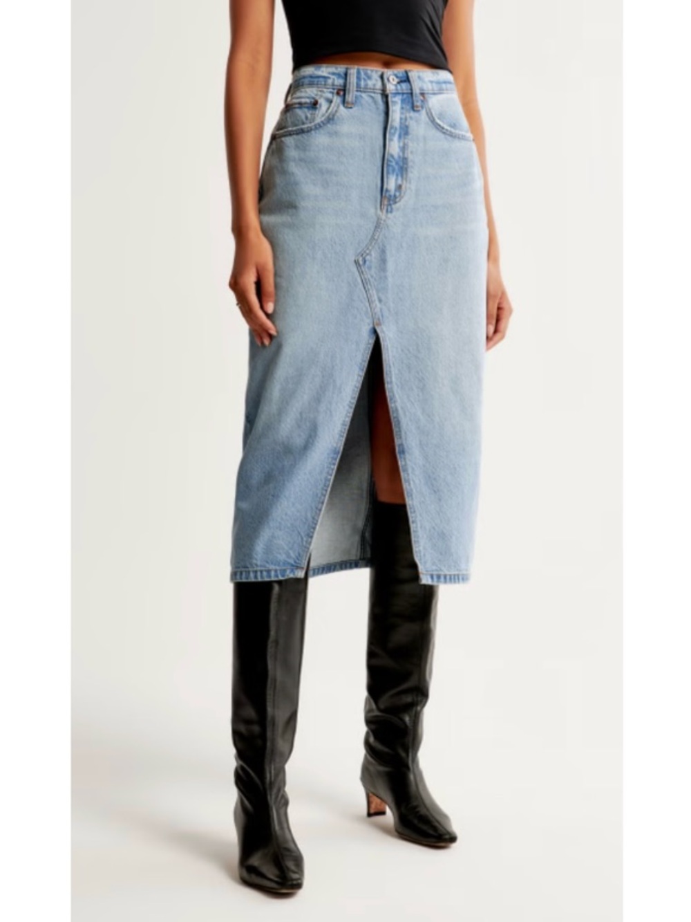 Abercrombie & Fitch High Rise Denim Midi Skirt 90s Light Wash 31